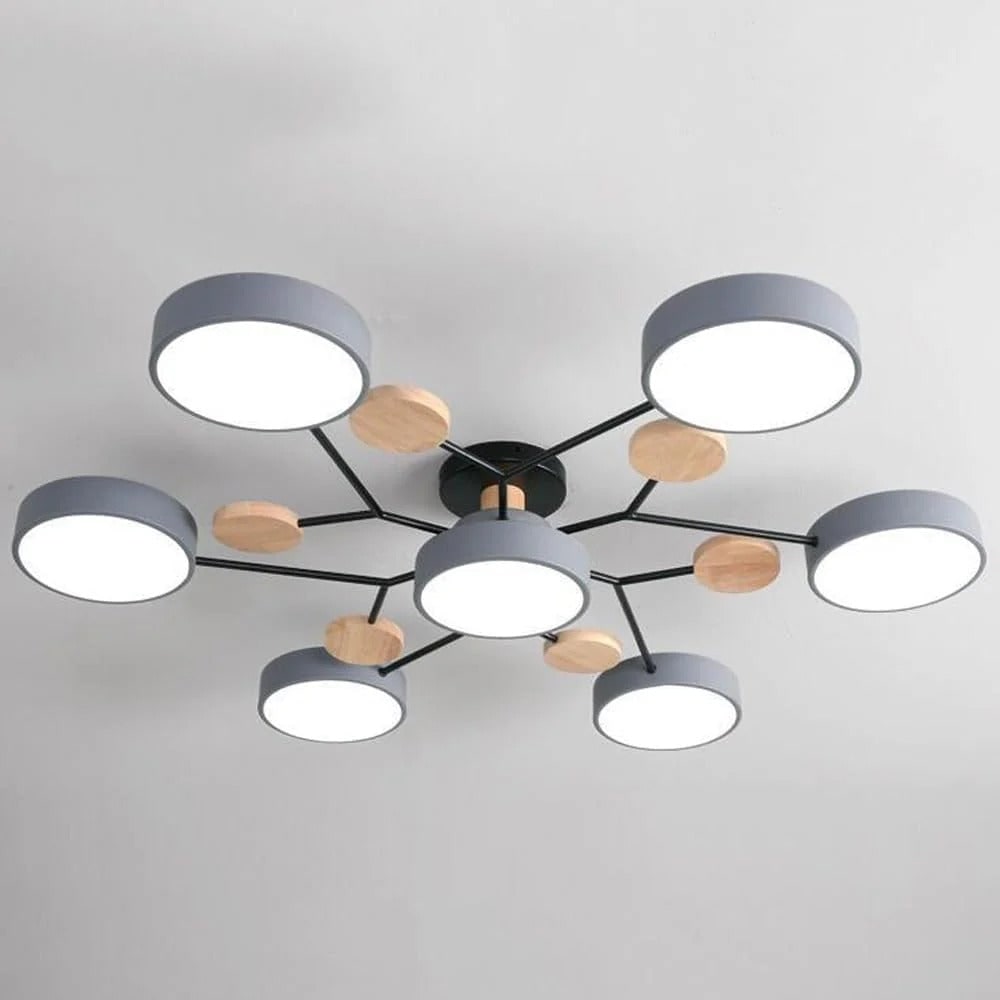 LED Semi Flush Ceiling Light Fixture with Modern Wood Accents for Kitchen Dining Room