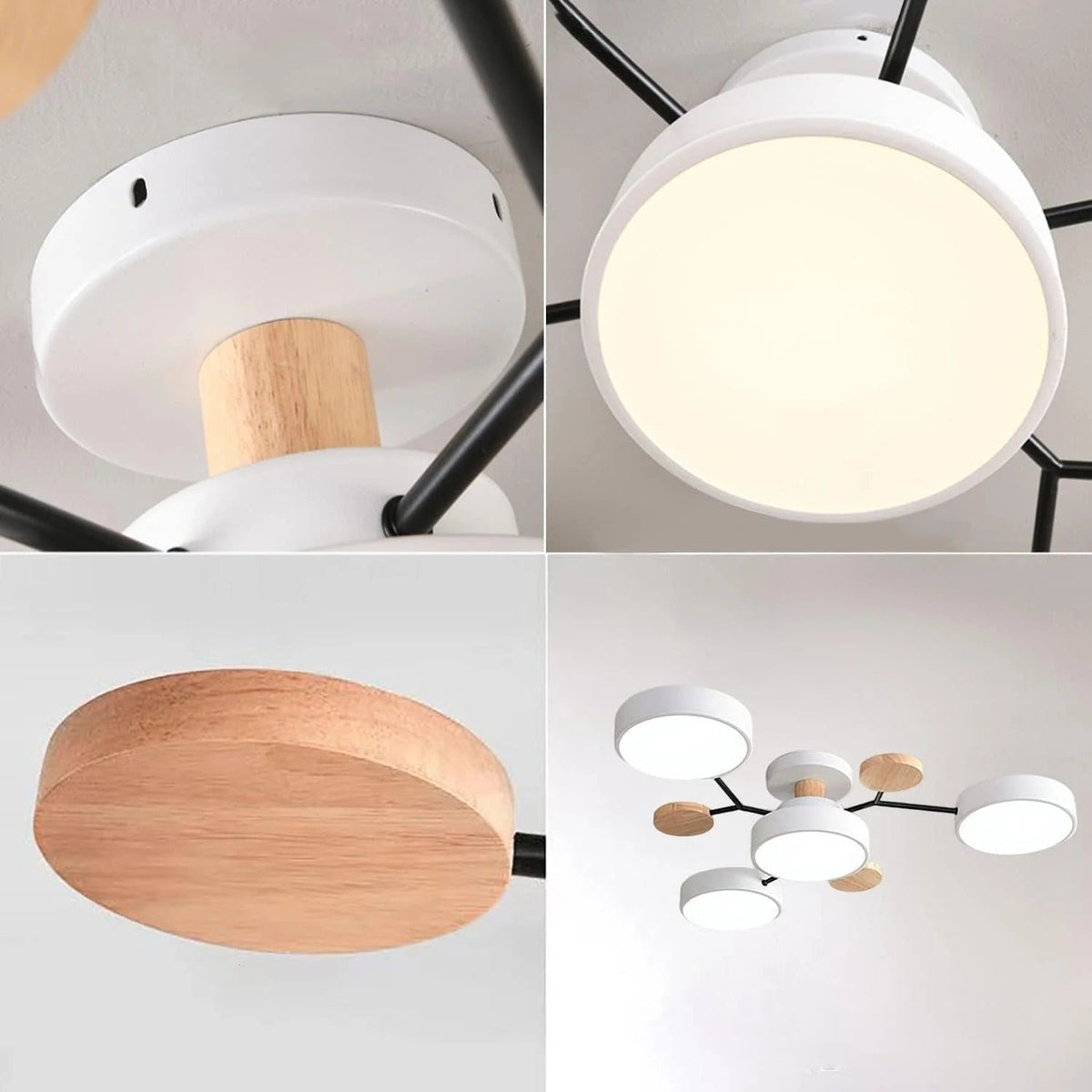 LED Semi Flush Ceiling Light Fixture with Modern Wood Accents for Kitchen Dining Room