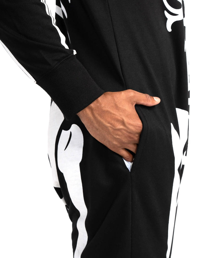 Men’s Skeleton Jumpsuit Costume – Full Body Skull & Bones Outfit with Mesh Eyeholes for Halloween Parties & Cosplay