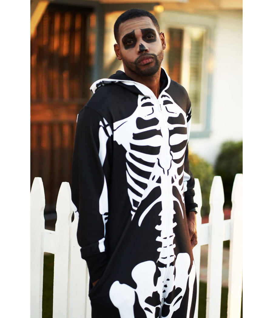 Men’s Skeleton Jumpsuit Costume – Full Body Skull & Bones Outfit with Mesh Eyeholes for Halloween Parties & Cosplay