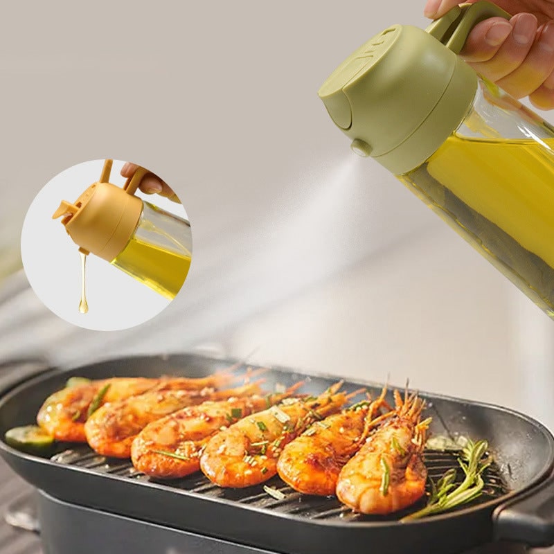 Oil Olive Sprayer Dispenser with Glass Bottle and Flip-Top Pouring Spout And Vinegar