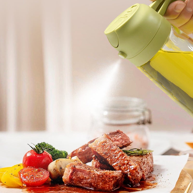 Olive Oil Dispenser Bottle with Glass Sprayer and Dual-Function Pour Spout Avocado
