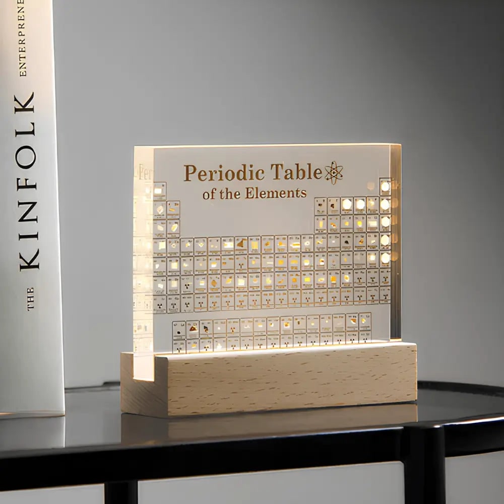 Periodic Table with Real Elements Acrylic LED Display Educational Gift