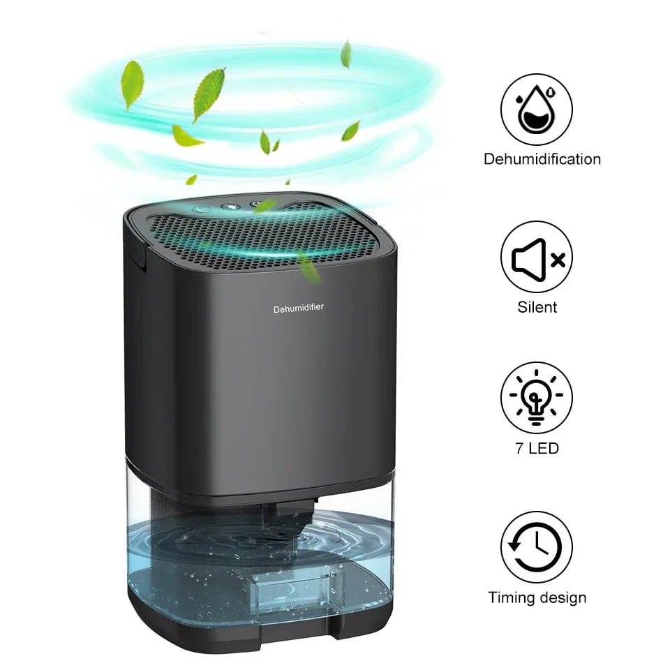 Portable Dehumidifier with Drain Hose for Basement Crawl Space and Air Purifier 1000ml