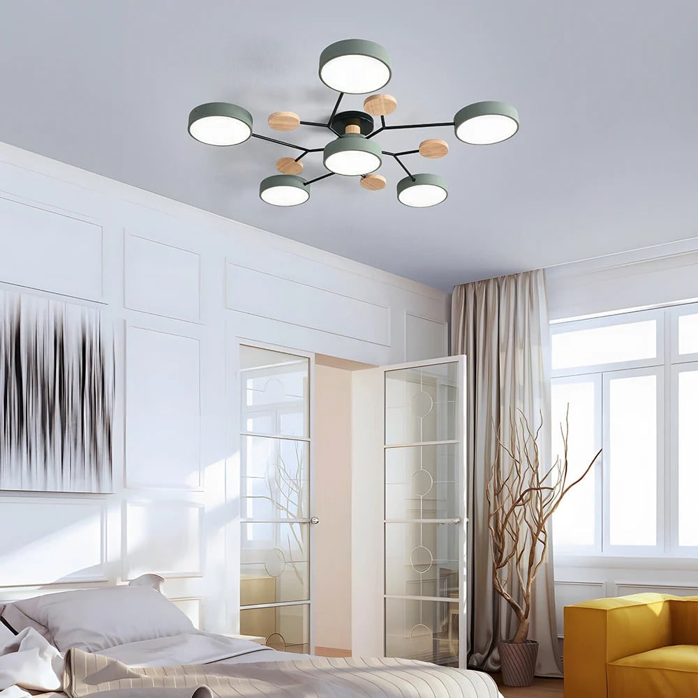 Semi Flush Ceiling Light Fixture with Modern Wood Accents for Bedroom Fan