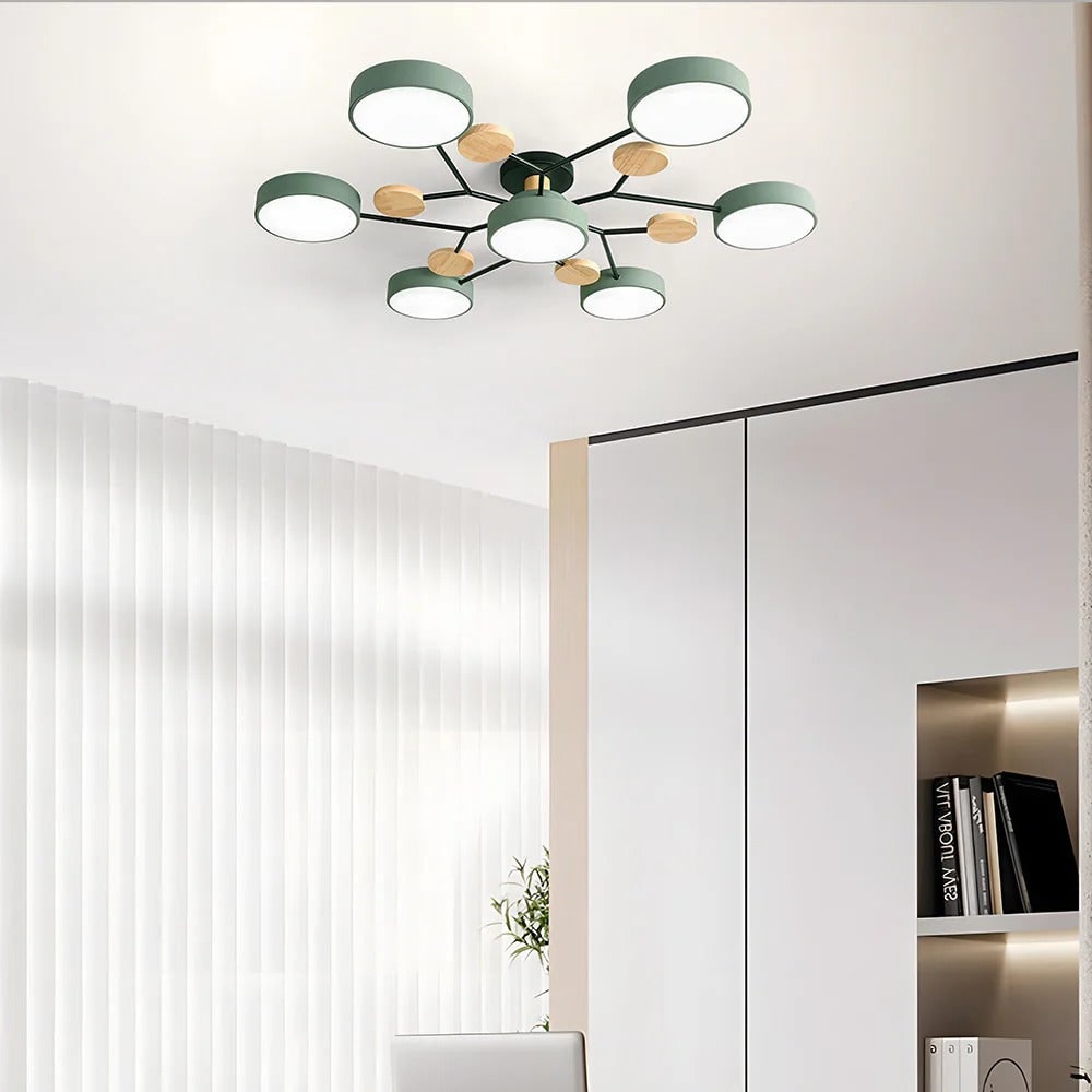 Semi Flush Ceiling Light Fixture with Modern Wood Accents for Bedroom Fan