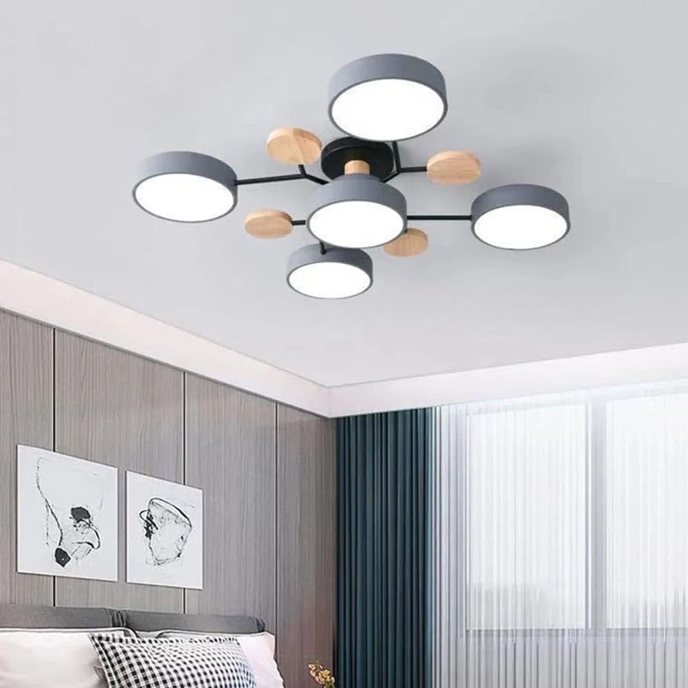 Semi Flush Ceiling Light Fixture with Modern Wood Accents for Bedroom Fan
