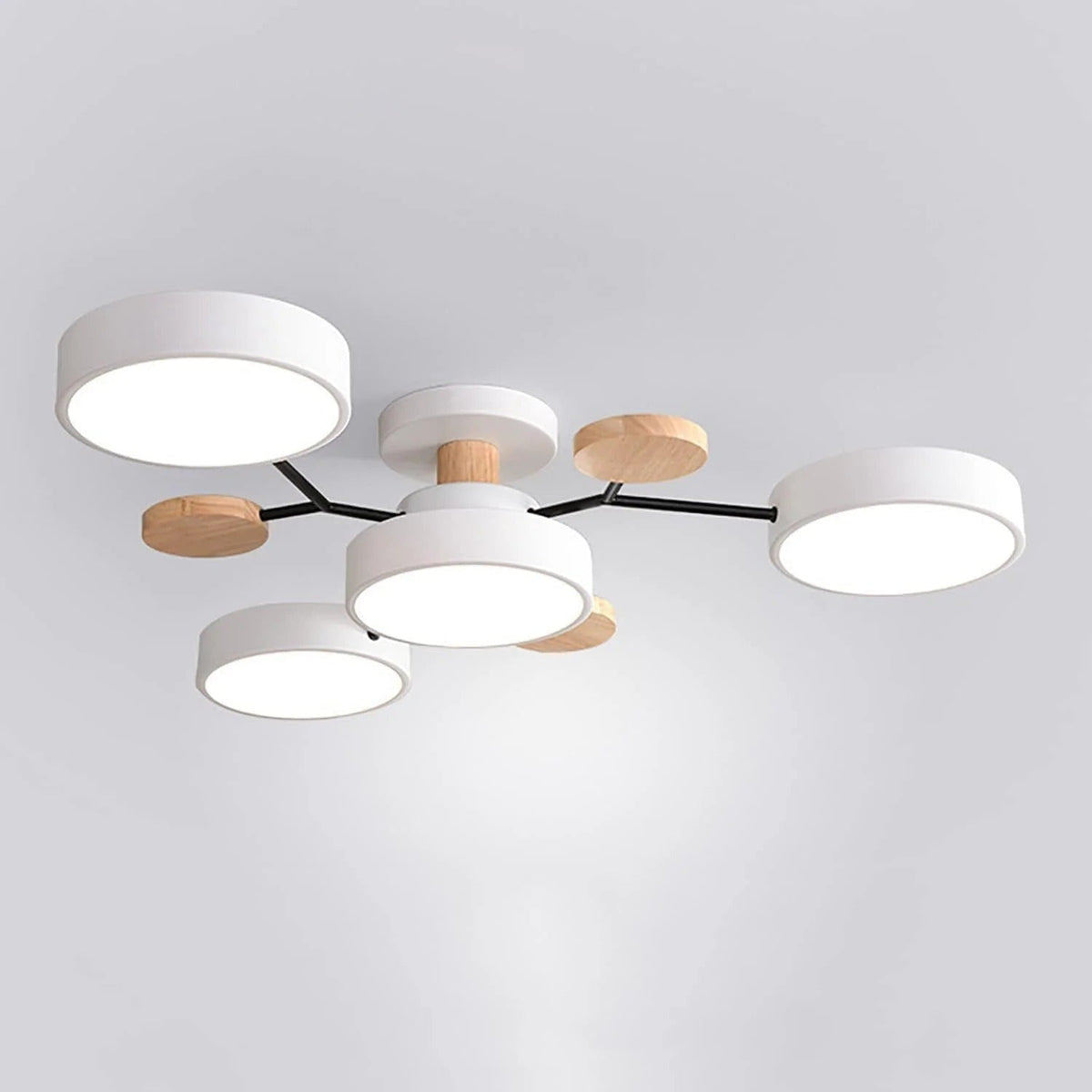 Semi Flush Ceiling Light Fixture with Modern Wood Accents for Bedroom Fan
