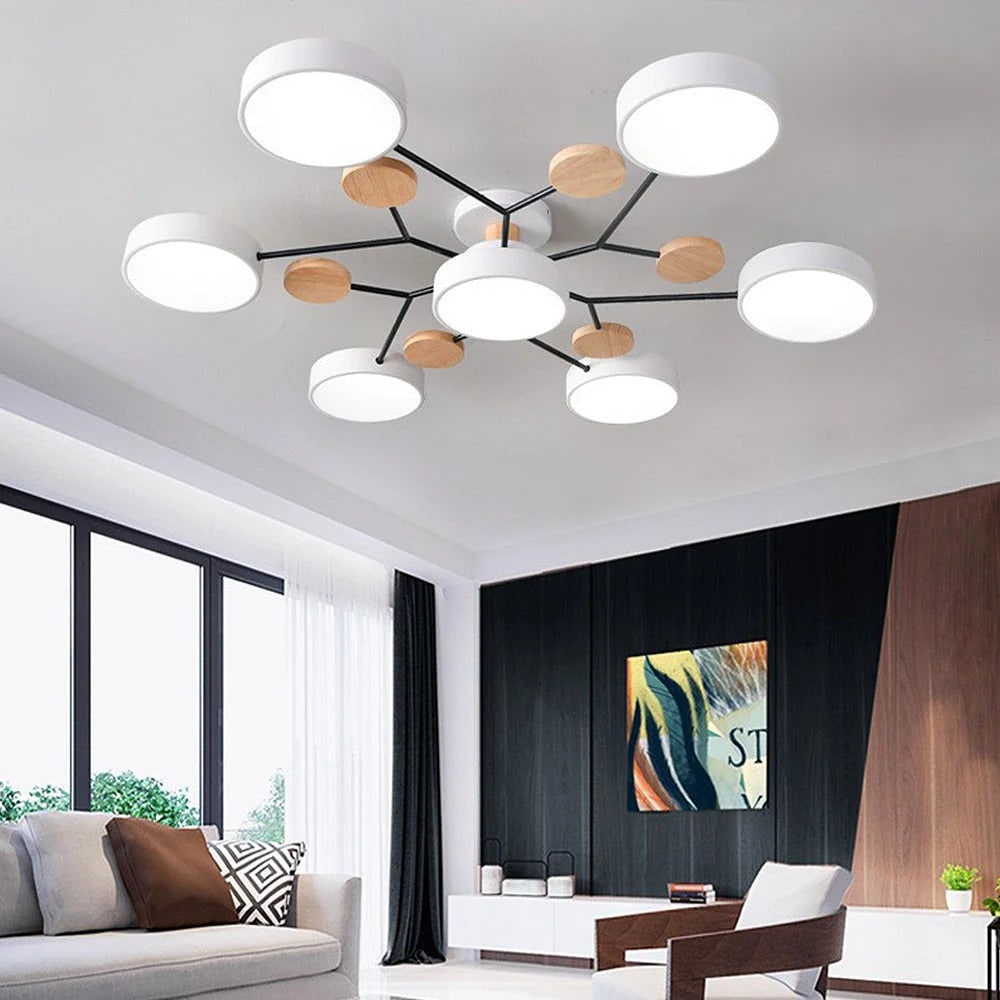 Semi Flush Ceiling Light Fixture with Modern Wood Accents for Bedroom Fan