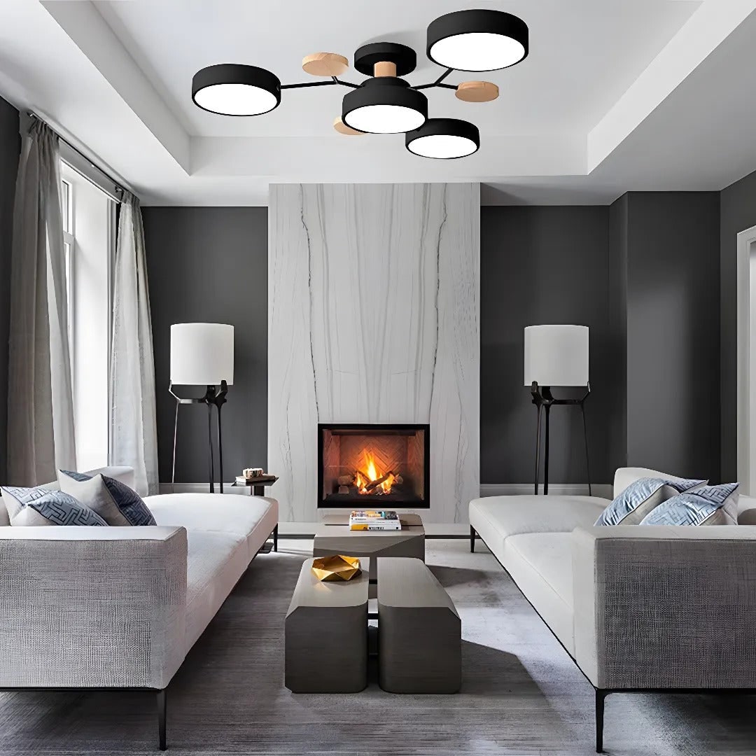 Semi Flush Ceiling Light Fixture with Modern Wood Accents for Bedroom Fan