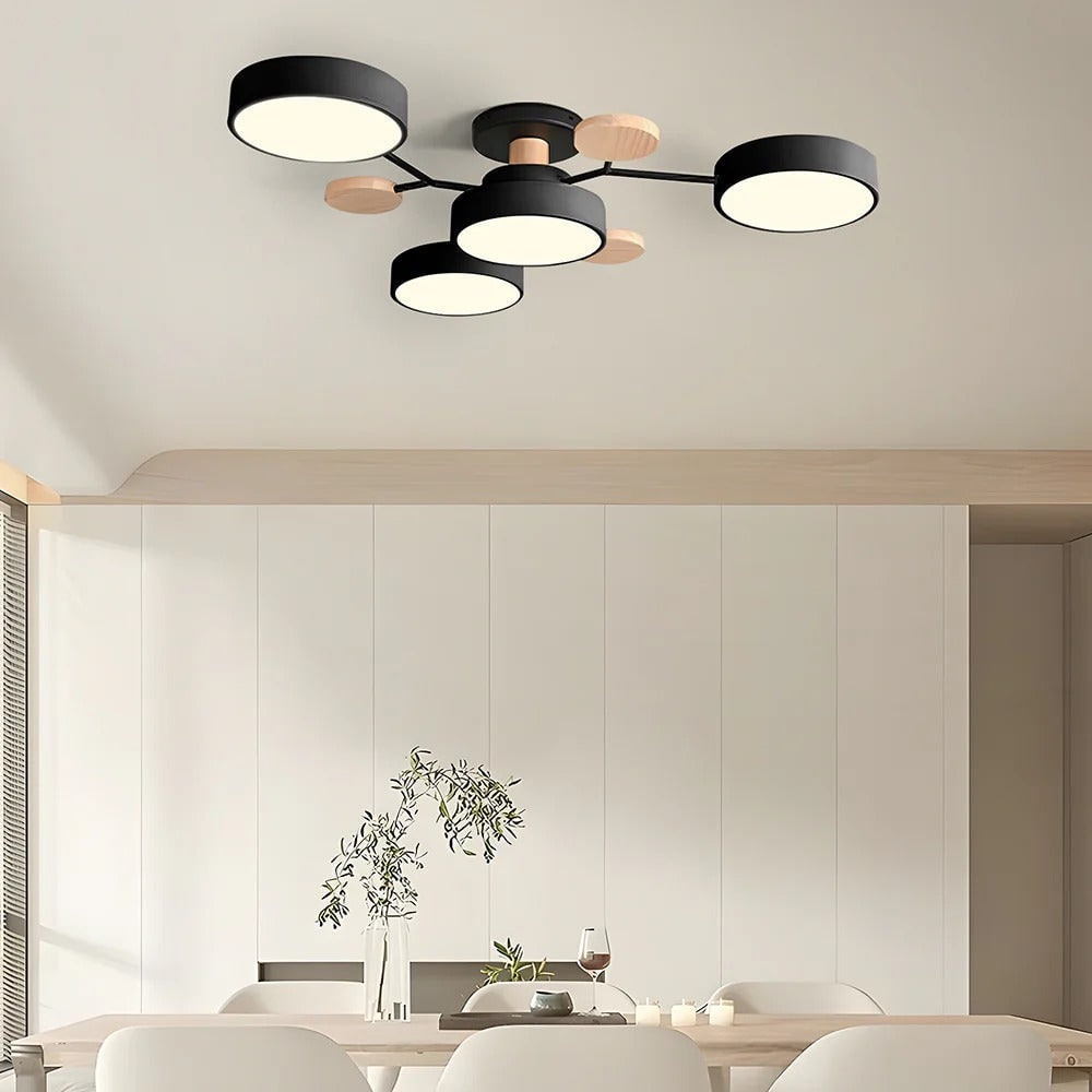 Semi Flush Ceiling Light Fixture with Modern Wood Accents for Bedroom Fan