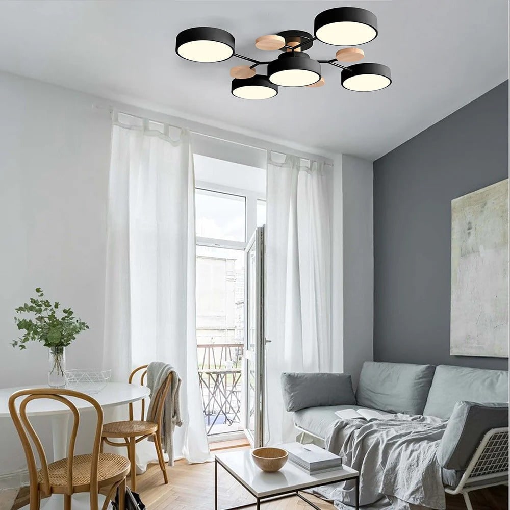 Semi Flush Ceiling Light Fixture with Modern Wood Accents for Bedroom Fan