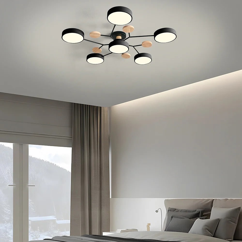 Semi Flush Ceiling Light Fixture with Modern Wood Accents for Bedroom Fan