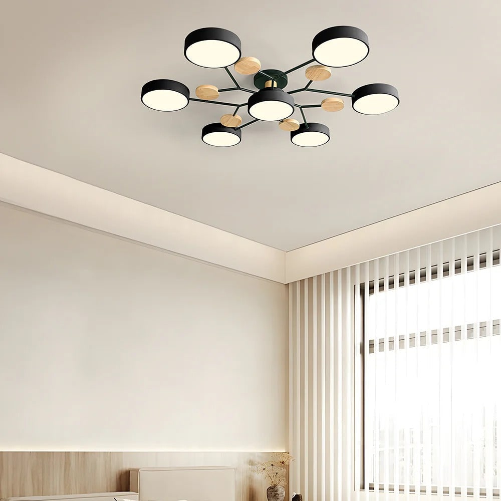 Semi Flush Ceiling Light Fixture with Modern Wood Accents for Bedroom Fan