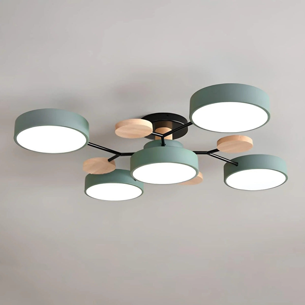 Semi Flush Ceiling Light Fixture with Modern Wood Accents for Bedroom Fan