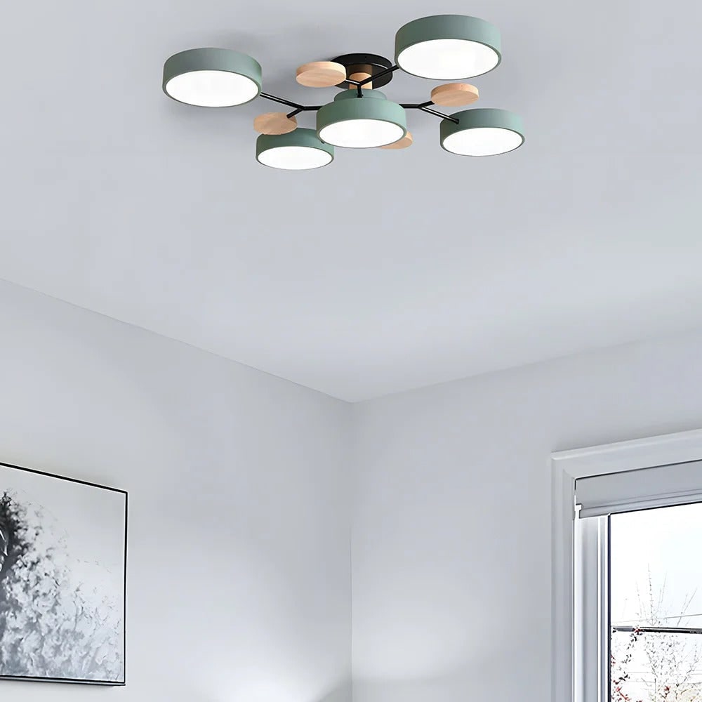 Semi Flush Ceiling Light Fixture with Modern Wood Accents for Bedroom Fan