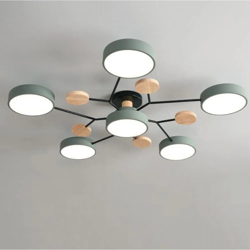 Semi Flush Ceiling Light Fixture with Modern Wood Accents for Bedroom Fan