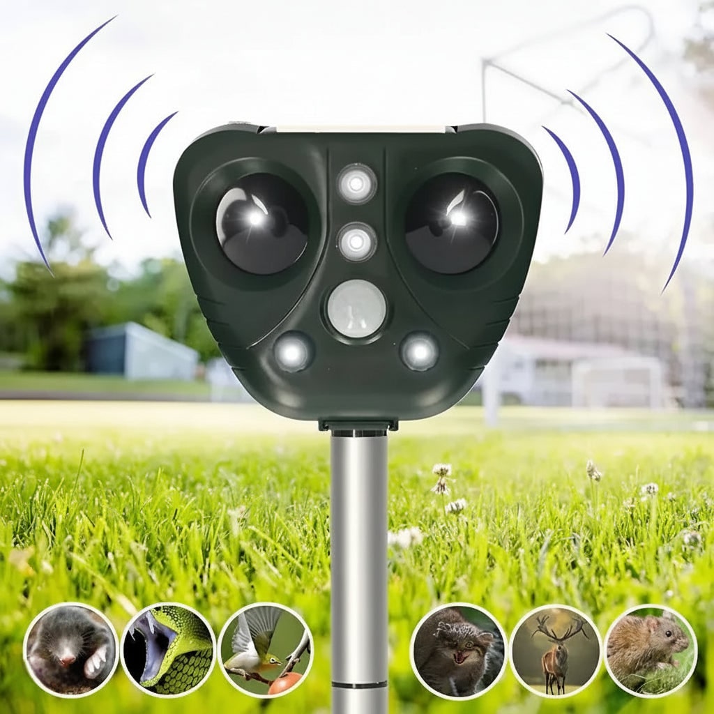 Solar Ultrasonic Animal Repeller with Motion Sensor and LED Indicator