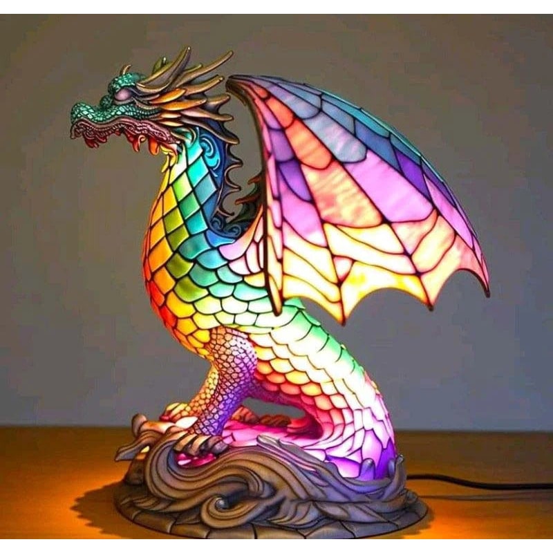 Animal Table Lamp Stained Glass Mosaic Decorative Tiffany Style Light