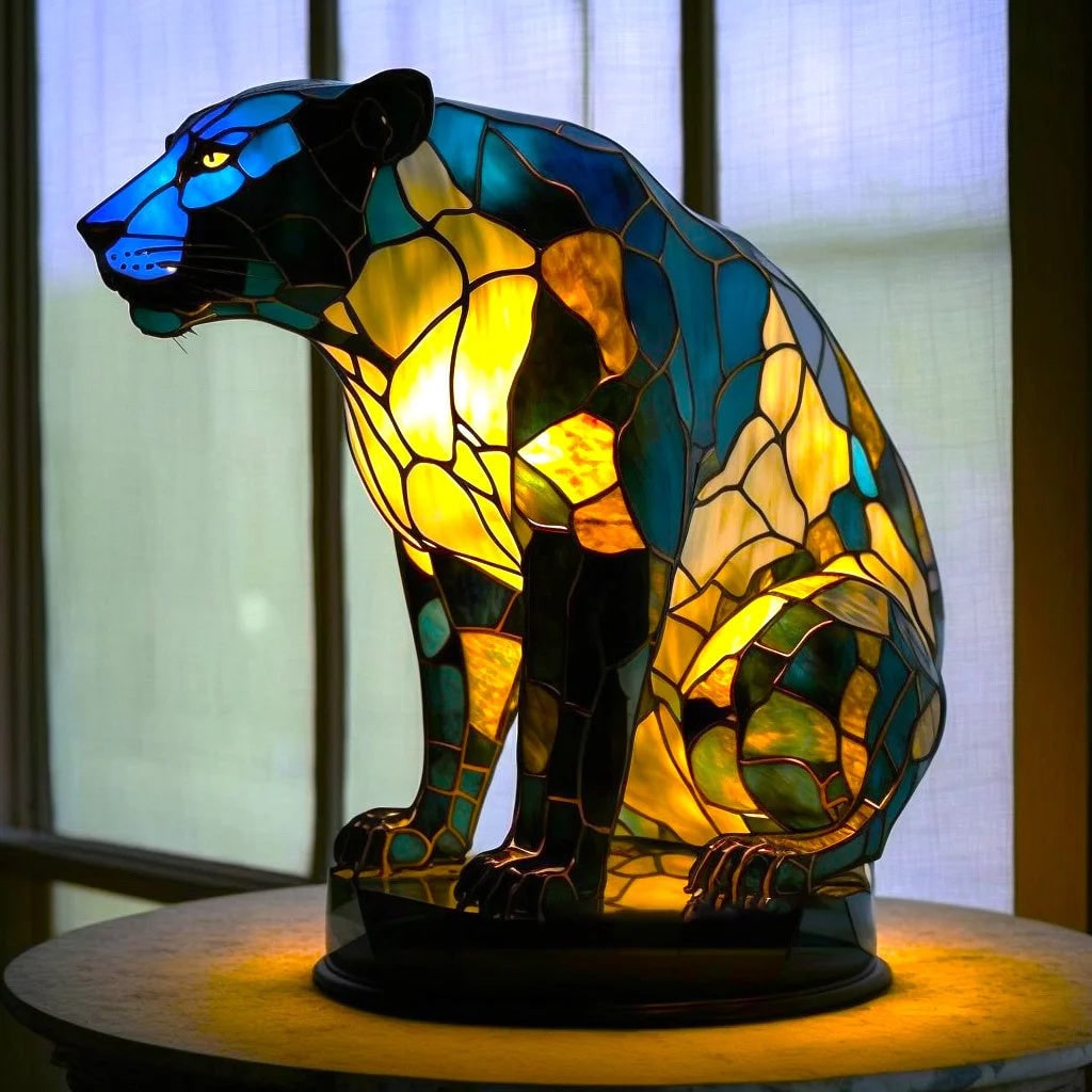 Animal Table Lamp Stained Glass Mosaic Decorative Tiffany Style Light