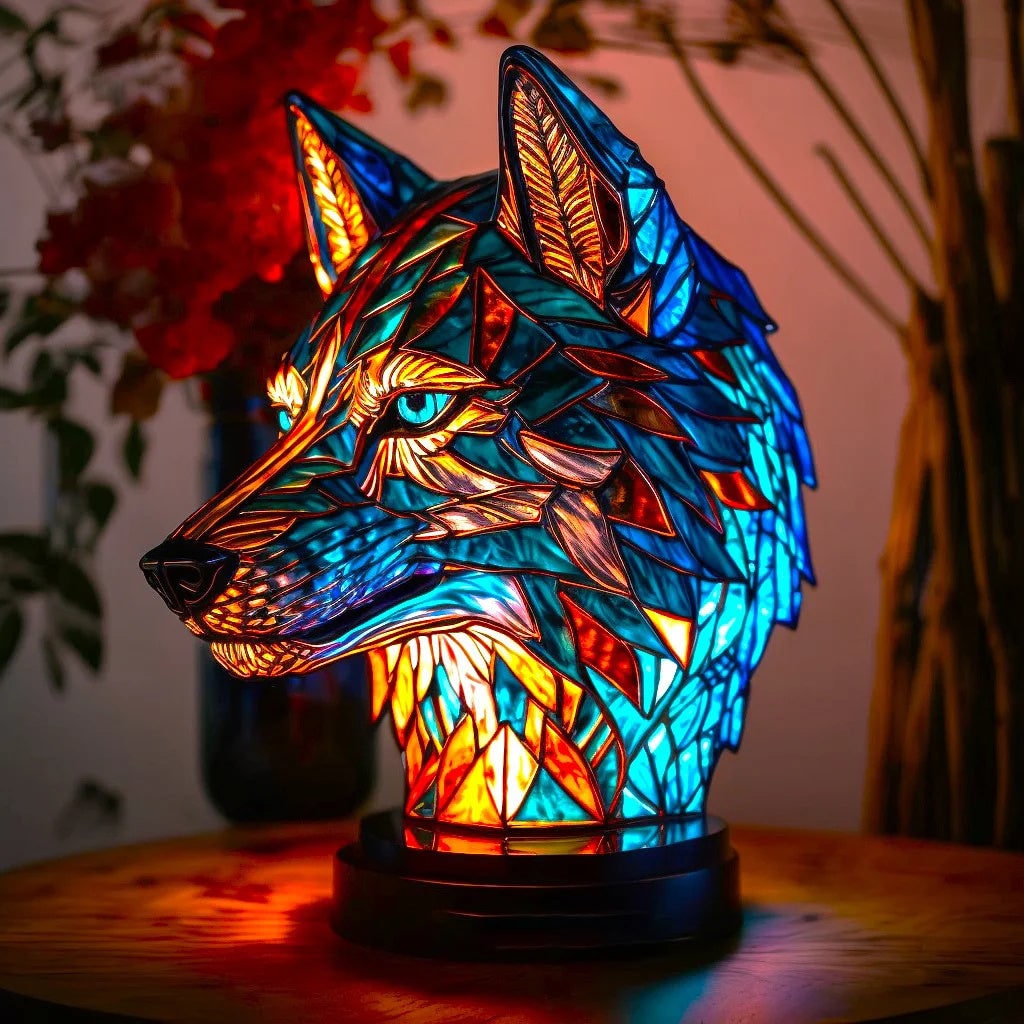 Tiffany Style Stained Glass Animal Table Lamp with Mosaic Panels