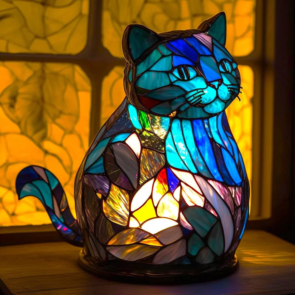 Tiffany Style Stained Glass Animal Table Lamp with Mosaic Panels