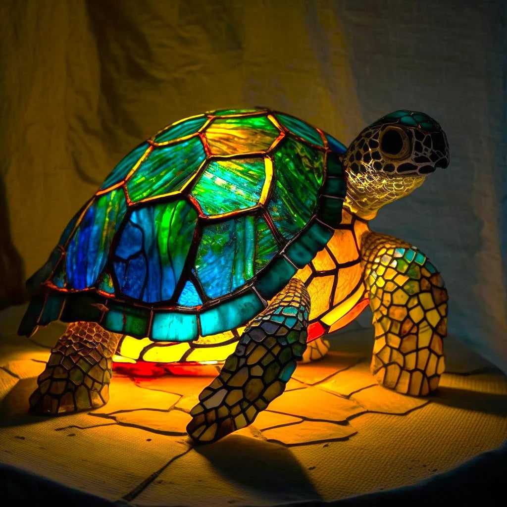 Tiffany Style Stained Glass Animal Table Lamp with Mosaic Panels