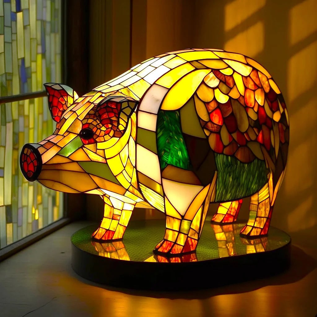 Tiffany Style Stained Glass Animal Table Lamp with Mosaic Panels