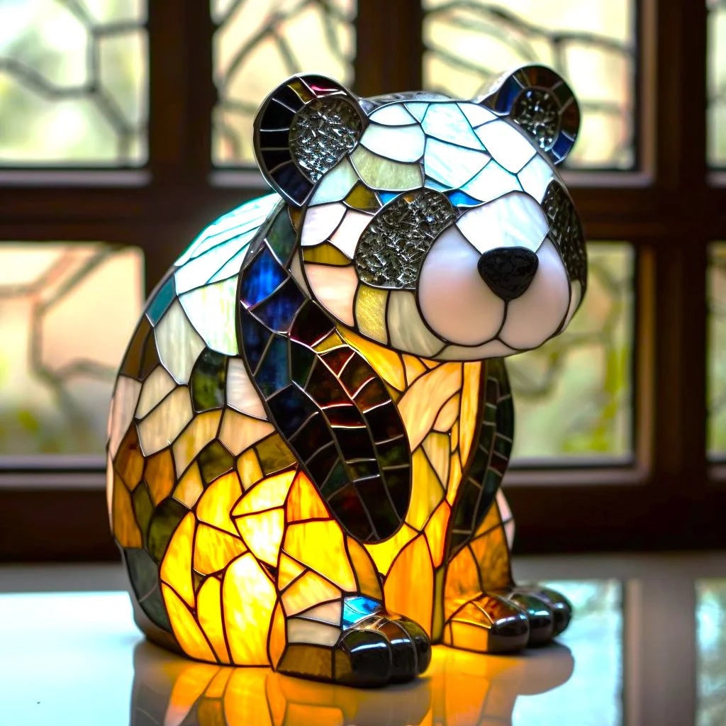 Tiffany Style Stained Glass Animal Table Lamp with Mosaic Panels