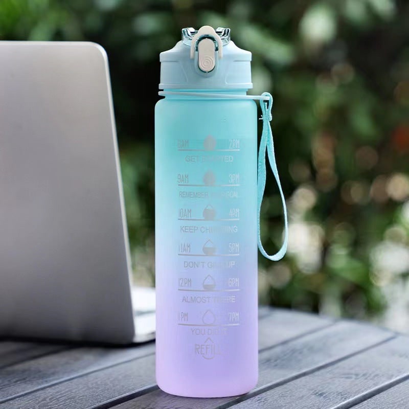 Motivational Water Bottle with Time Markers and Flip-Top Lid