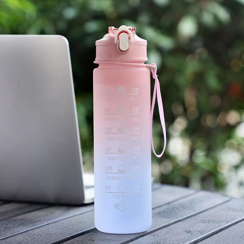 Motivational Water Bottle with Time Markers and Flip-Top Lid