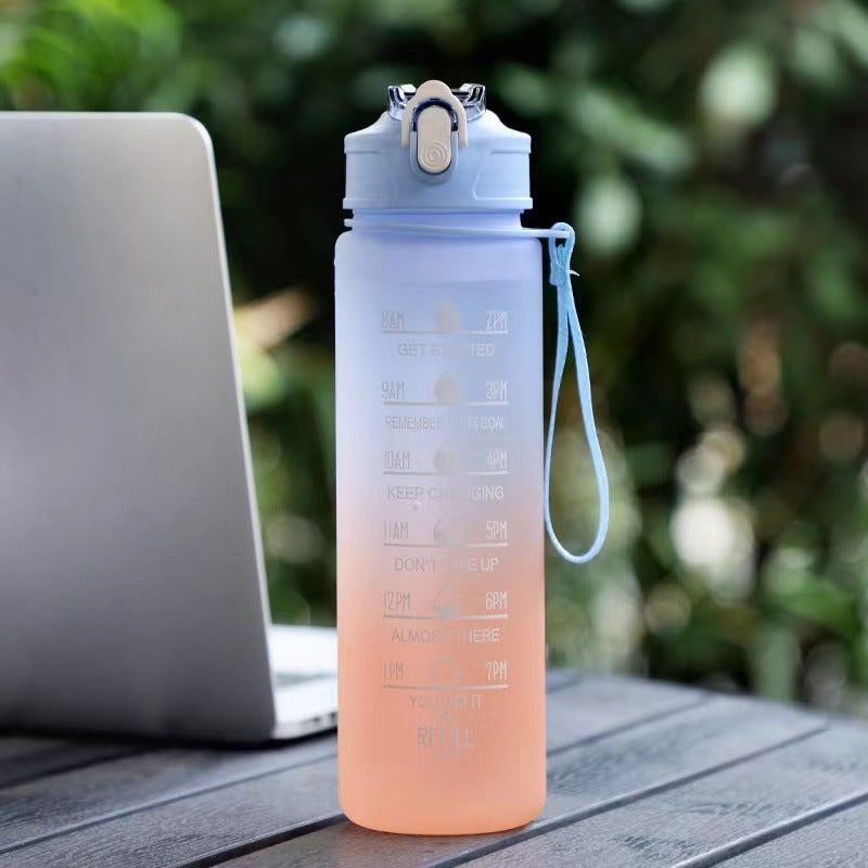 Motivational Water Bottle with Time Markers and Flip-Top Lid